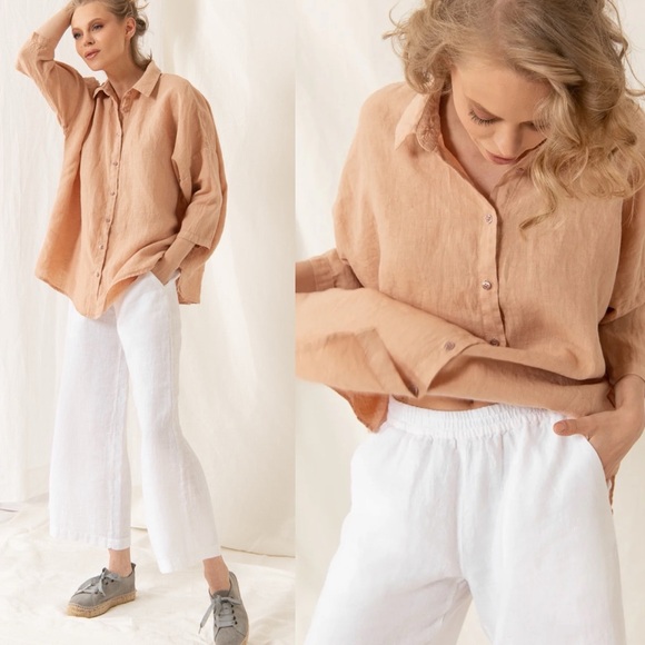 Sauths White Linen Wide Leg Pants - Picture 3 of 7